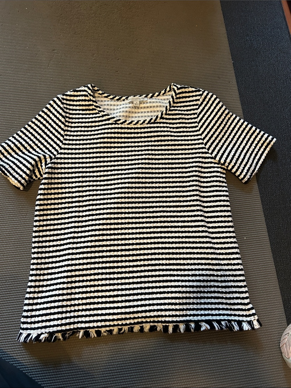 Green Envelope Black & White Striped Short Sleeve Top